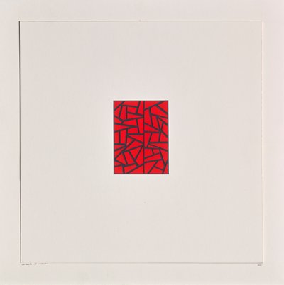 Red Bits on White, 2021 (emalj på kort) av Alex Dunn