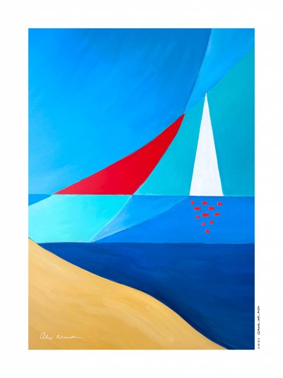 Geometriska segelbåtar på stranden av Alex Nereuta