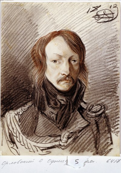 Porträtt av Alexei Pavlovich Lanskoy (1789-1855). (Porträtt av A.P. Lanskoy). Verk av Alexander Osipovich Orlowsky (1777-1832), penna och sangvin på papper av Alexander Orlowski