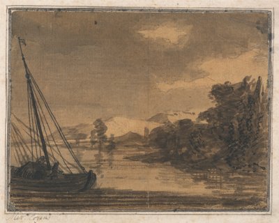 Flod och båt av Alexander Cozens