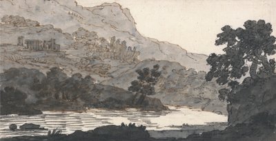 Flod och berg, med ruiner av Alexander Cozens