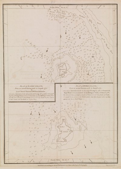 Plan över Eagle Island och Bird Island, slutet av 1700-talet till början av 1800-talet (papper) av Alexander Dalrymple