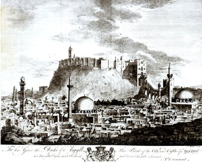 Utsikt över staden och slottet i Aleppo, Syrien, 1754 av Alexander Drummond