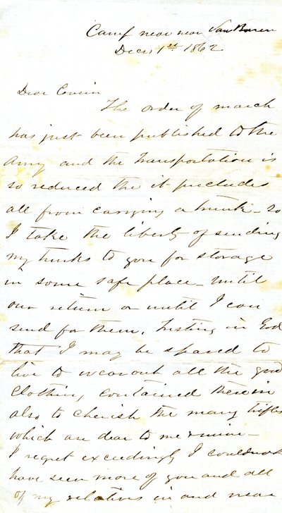 Letter signed A.E. Steen, camp near Van Buren, to his cousin Mrs. Mary Walker, Van Buren, Ark., December 1, 1862 av Alexander Early Steen
