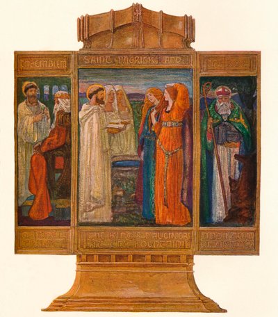 Triptyk i målade emaljer: Scener från St. Patricks liv, 1903 av Alexander Fisher