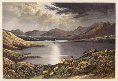 Skotsk Loch landskap: Loch Doon (färglitografi) av Alexander Francis (after) Lydon