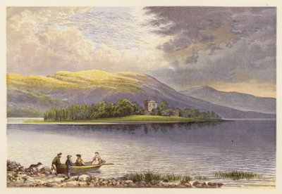 Sceneri från skotsk sjö: Loch Leven (färglitografi) av Alexander Francis (after) Lydon