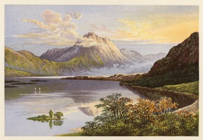 Skotsk Loch landskap: Loch Maree (färglitografi) av Alexander Francis (after) Lydon