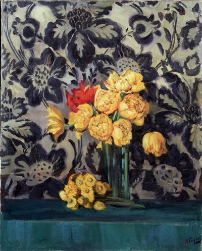 ""Blommor, gult på svart"" Målning av Alexander Gaush (1873-1947) circa 1916 Regional Art Gallery, Vologda av Alexander Gaush