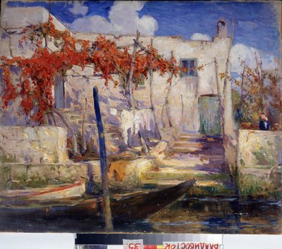 Landskap. I söder. (Landskap. I söder). Målning av Alexander Fyodorovich Gaush (1873-1947), olja på duk, rysk konst, tidigt 1900-tal. Primorsk State Art Gallery, Vladivostok (Ryssland). av Alexander Gaush