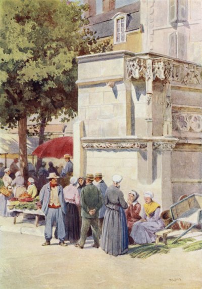 Blois, Ludvig XII:s fontän, på marknadsplatsen (färg litho) av Alexander Henry Hallam Murray