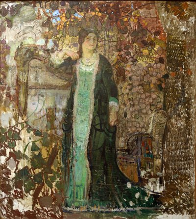 Harpist. Porträtt av Tatiana Sergeevna Bartseva (1886-1984) av Savinov, Alexander Ivanovich (1881-1942) av Alexander Ivanovich Savinov