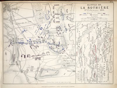 Karta över slaget vid La Rothiere, publicerad av William Blackwood and Sons, Edinburgh och London, 1848 (handfärgad gravyr) av Alexander Keith Johnston
