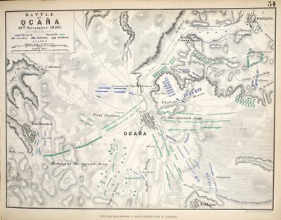 Karta över slaget vid Ocana, publicerad av William Blackwood and Sons, Edinburgh och London, 1848 (handfärgad gravyr) av Alexander Keith Johnston