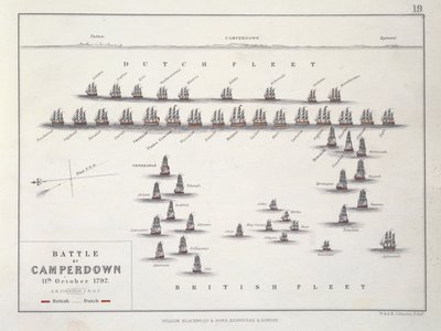 Plan för slaget vid Camperdown, 11 oktober 1797, ca 1830-talet av Alexander Keith Johnston