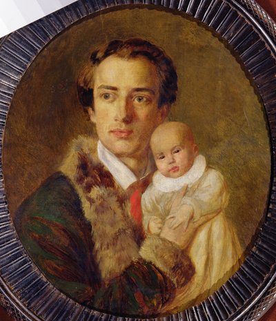 Porträtt av Alexander Herzen med sin son, 1840 av Alexander Lavrentievich Vitberg