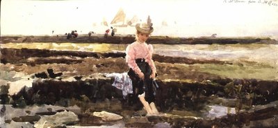 Ung flicka paddlar (akvarell) av Alexander M. Rossi