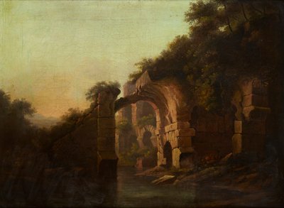 En förstörd bro över en flod, Italien (olja på duk) av Alexander Nasmyth