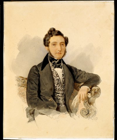 Porträtt av Nikolay Mikhaylovich Donaurov (1806-1849) - Akvarell på papper av Alexander Briullov (Brioullov) (1798-1877) av Alexander Pavlovich Briullov