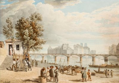 Vue de Paris - Pont des Arts (Frankrike) (Utsikt över Paris) - Verk av Alexander Pavlovich Briullov (Alexandre Brioullov) (1798-1877), akvarell på papper (21x30 cm), rysk konst 1800-talet, romantik - Privat samling av Alexander Pavlovich Briullov