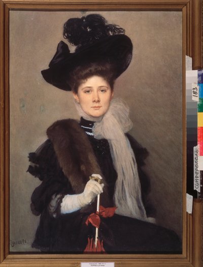 Porträtt av konstnären Lyubov Gaush (1877-1943). Verk av Alexander (Alexander) Petrovich Sokolov (1830-1911), akvarell på papper. Rysk konst, sent 1800-tidigt 1900-tal, modernism. Regionalt konstmuseum, Simferopol (Ukraina). av Alexander Petrovich Sokolov