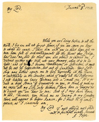 Brev från Alexander Pope till Charles Montagu, 3 december 1714. av Alexander Pope