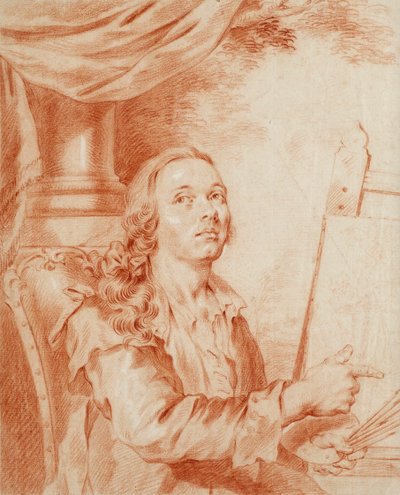 Självporträtt - Verk av Alexander (Alexandre) Roslin (1718-1793), sangvinskt på papper av Alexander Roslin