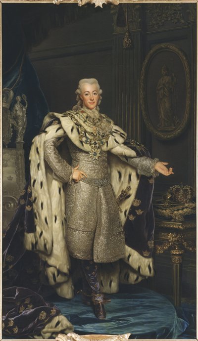 Gustave III de Suede - Porträtt av kung Gustav III av Sverige (1746-1792), av Roslin, Alexander (1718-1793). Olja på duk av Alexander Roslin