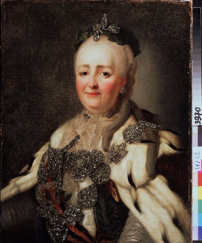 ""Porträtt av Katarina II (caterina II) (1729-1796), kejsarinna av Ryssland"" Målning av Alexandre Roslin (1718-1795). State Regional I. Pozhalostin Art Museum, Ryasan. av Alexander Roslin
