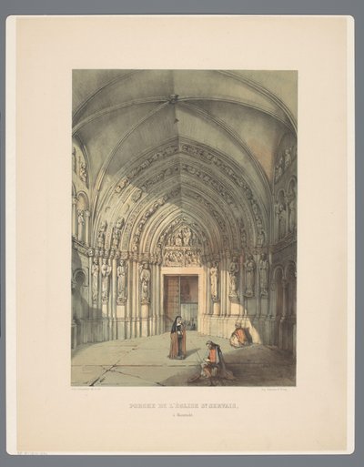 Bergportaal van Sint-Servaasbasiliek te Maastricht Veranda till St Servais-kyrkan, i Maestricht (titel på objekt) Forntida arkitekturmonument från det elfte århundradet till det trettonde århundradet i Limburg (serietitel) av Alexander Schaepkens