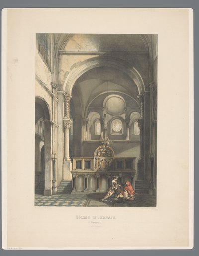 Interiör i Sint-Servaasbasiliek te Maastricht St Servais-kyrkan, i Maestricht (västra sidan) (titel på objekt) Forntida arkitekturmonument från det elfte århundradet till det trettonde århundradet i Limburg (serietitel) av Alexander Schaepkens