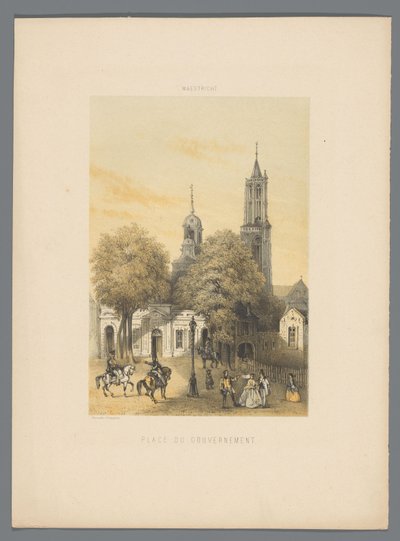 Gammalt vakthus med torg i Maastricht Place du gouvernement (titel på objekt) Monuments de Maastricht (serietitel) av Alexander Schaepkens