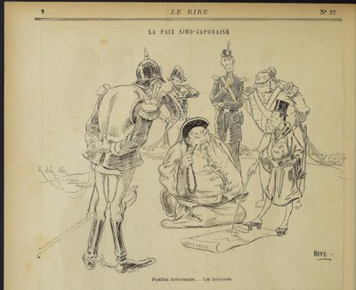Sino-japansk fred, intressant position. Den intresserade. Från: Le Rire, 11 maj 1895, 1895. av Alexander Stuart Boyd