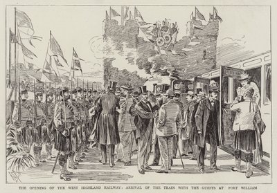 Öppningen av West Highland Railway, tågets ankomst med gästerna på Fort William av Alexander Stuart Boyd