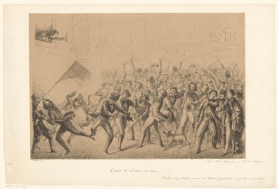 Firande studenter hälsar sin idol Franz Liszt Liszt i Leiden 184* (titel på objekt) Från det förflutna (serietitel) av Alexander Ver Huell (signed by artist)