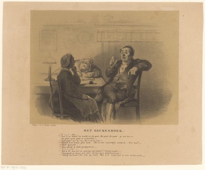 Man och kvinnor vid bordet Köksboken (titel på objekt) av Alexander Ver Huell