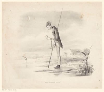 Fisherman ser besviken på sin fångst Det där dumma djuret! (titel på objekt) av Alexander Ver Huell
