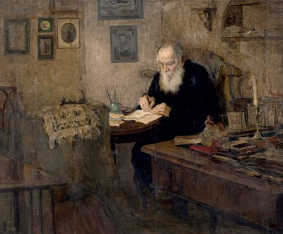 Porträtt av Leo Tolstoj av Alexander Viktorovich Moravov