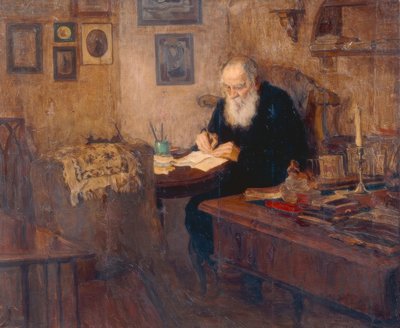 Porträtt av författaren Leo N. Tolstoy av Alexander Viktorowitsch Morawow
