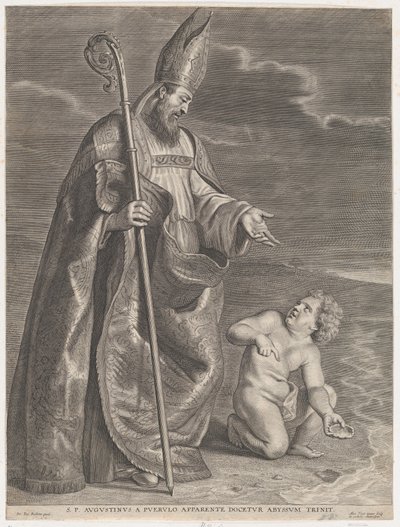 Saint Augustine, visar sig för ett barn på en strand, ca. 1662-95., ca. 1662-95. av Alexander Voet