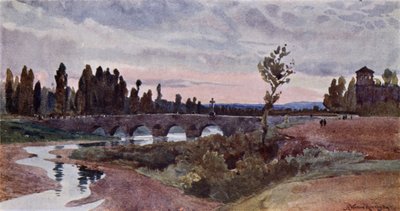 Bridge at Leon (färg litho) av Alexander Wallace Rimington
