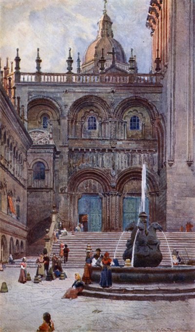 Katedralen i Santiago Di Compostela, södra dörröppningen (färg litho) av Alexander Wallace Rimington