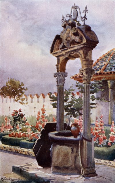 I en trädgård i Andalusien (färg litho) av Alexander Wallace Rimington