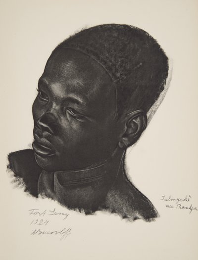 Ialingede, Mandja ras. (Fort Lamy), från Drawings and Paintings of Africa, utförd under Citroen Center Africa-expeditionen, andra Haardt Audouin-Dubreuil-uppdraget, pub. Paris, 1927 (färg upplyst av Alexander Yakovlev