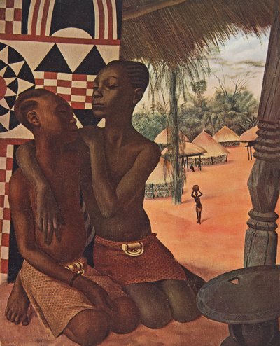 Titi och Naranghe, döttrar till chefen Eki Bondo (Haut Ouelle) (den ena av en Mangbetou-mamma, den andra till en Matchaga-mamma), från Drawings and Paintings of Africa, avrättad under Citroen Center Afr-expeditionen av Alexander Yakovlev