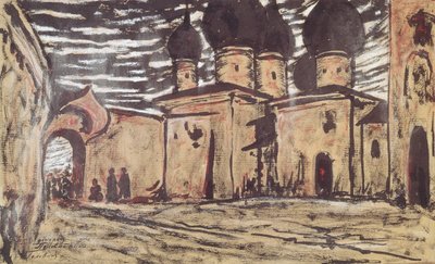 Scenografi för operan The Pskov Maiden av N. Rimsky-Korsakov, ca. av Alexander Yakovlevich Golovin