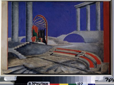 Scendesignrecension för Edition Decors de Theatre. Verk av Alexandra Alexandrovna Exter (1882-1949), akvarell och gouache på papper, mitten av 1920. Rysk scenografisk konst, 1900-talet. Co av Alexandra Alexandrowna Exter
