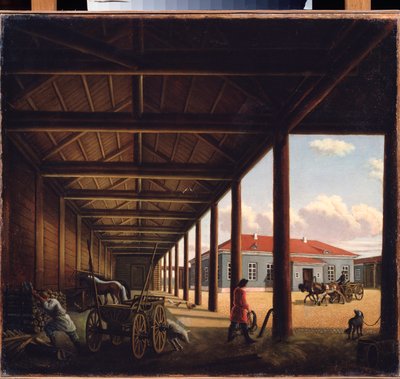 Stagecoach Station - Målning av Alexandra Alexeyevna Venetsianova (1816-1882), olja på duk, rysk konst 1800-talet - Regional Art Gallery, Tver (Ryssland) av Alexandra Alexeyevna Venetsianova
