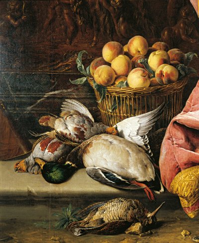 Stilleben med vilt, frukt och viola d