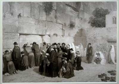 Judendom: "" Salomos mur""" Män och kvinnor av judisk religion som ber inför klagomuren. Före 1857. Teckning av Alexandre Bida (1823-1895), tvätt, penna och penna på papper, Dim. 0,61x0,87 m Malmaison, slottets museum av Alexandre Bida